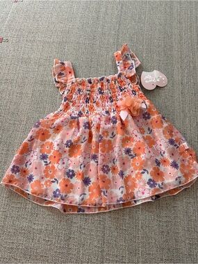 NWT Princess Rose Floral Smocked Sundress Flower Accent Orange Purple. Size 24M